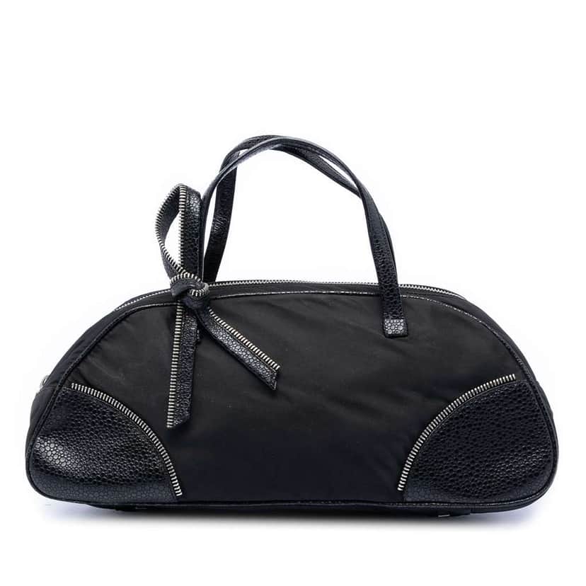 Dior Nylon and Calfskin Bow Handbag Black Very good condition - Front View