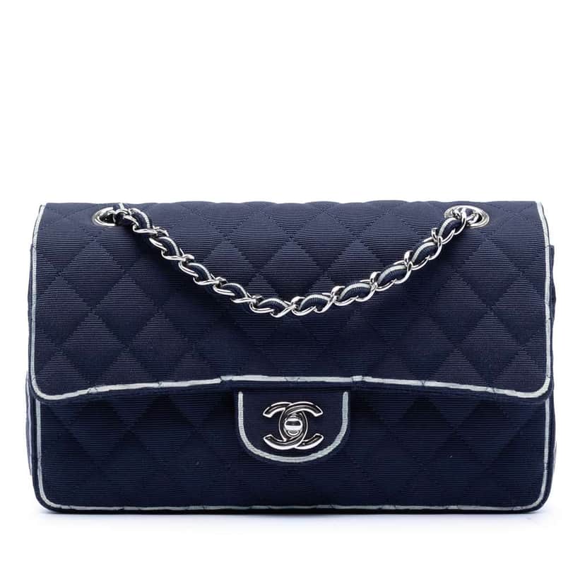 Chanel Medium Classic Printed Grosgrain Double Flap Blue Very good condition - Front View