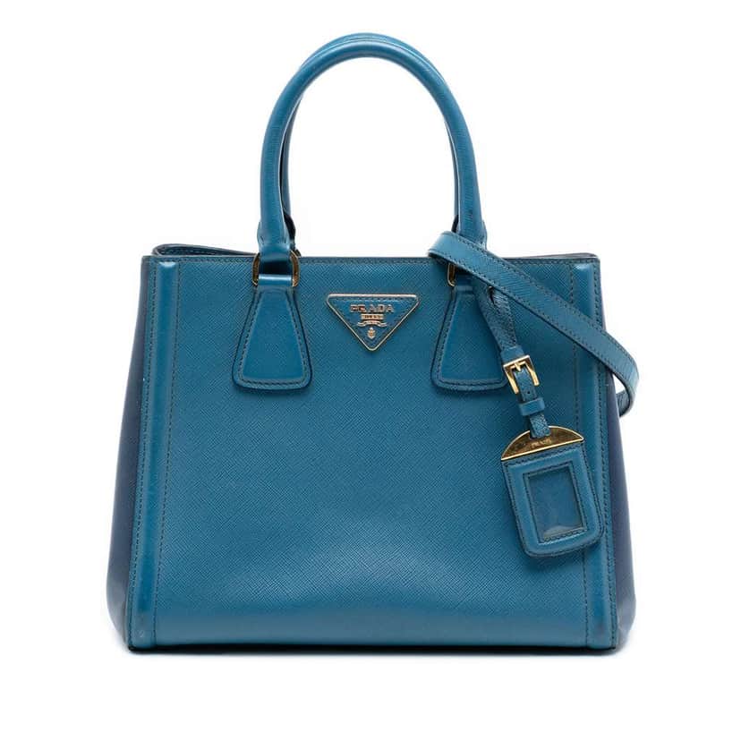 Prada Small Bicolor Saffiano Lux Galleria Satchel Blue Leather Good condition - Front View