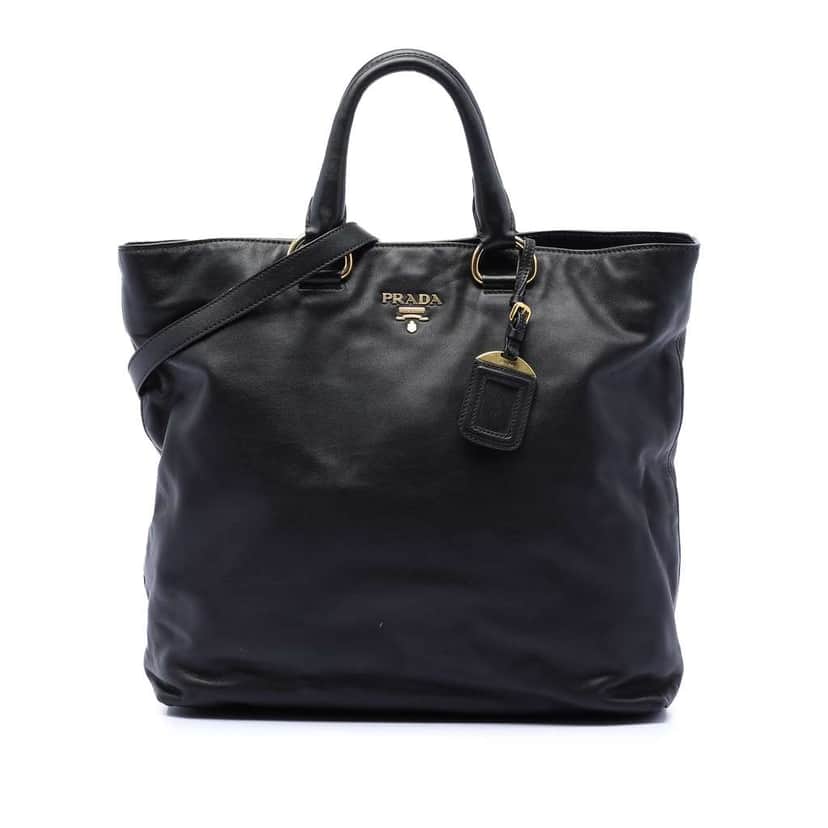Prada Soft Calf Open Convertible Tote Black Leather Good condition - Front View