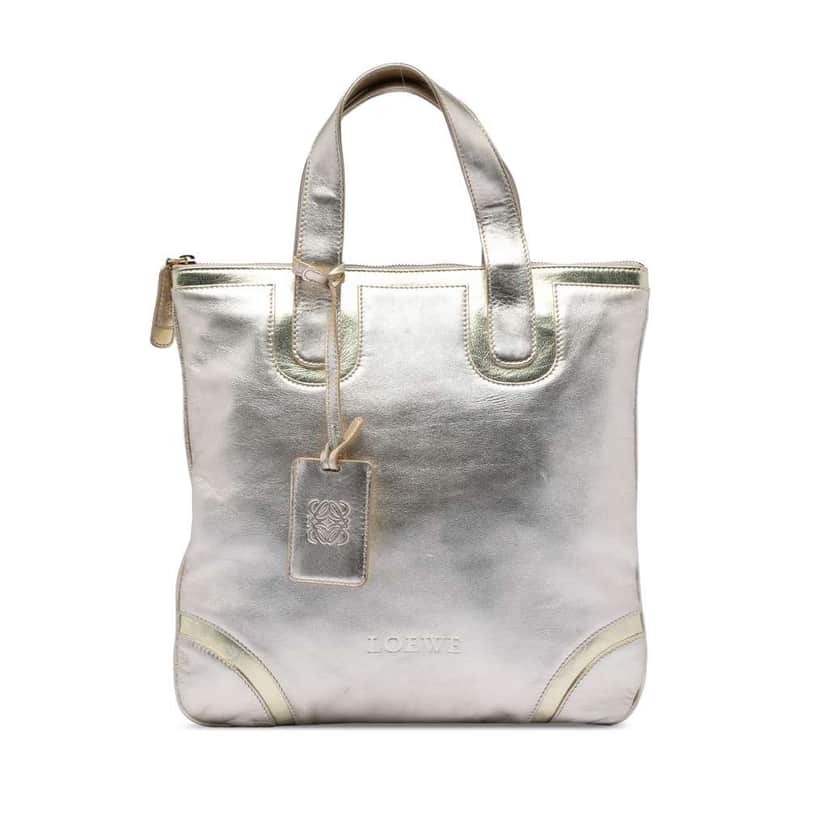 Loewe Metallic Leather Tote Silver Leather Very good condition - Front View