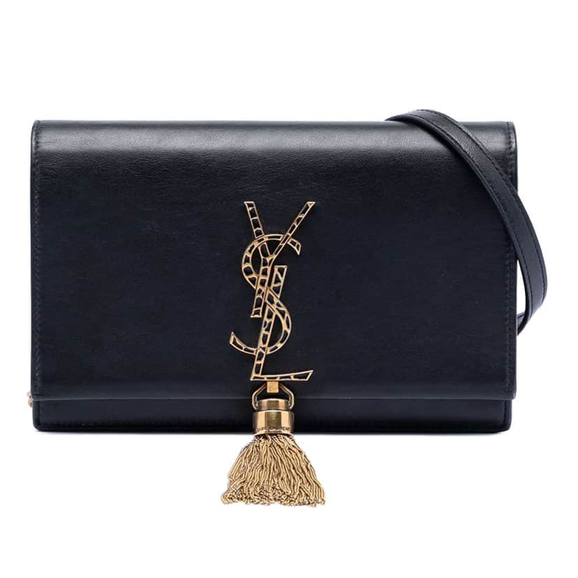 Saint Laurent Leather Enameled Monogram Kate Tassel Wallet on Chain Black Leather Very good condition - Front View