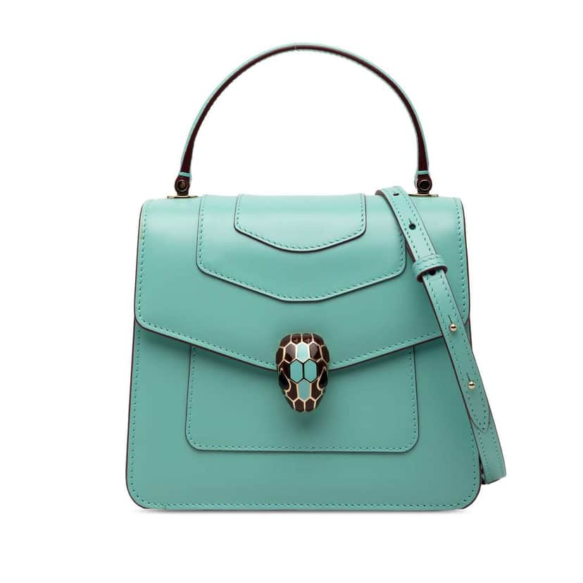 Bvlgari Small Calfskin Serpenti Forever Top Handle Bag Blue Leather Good condition - Front View