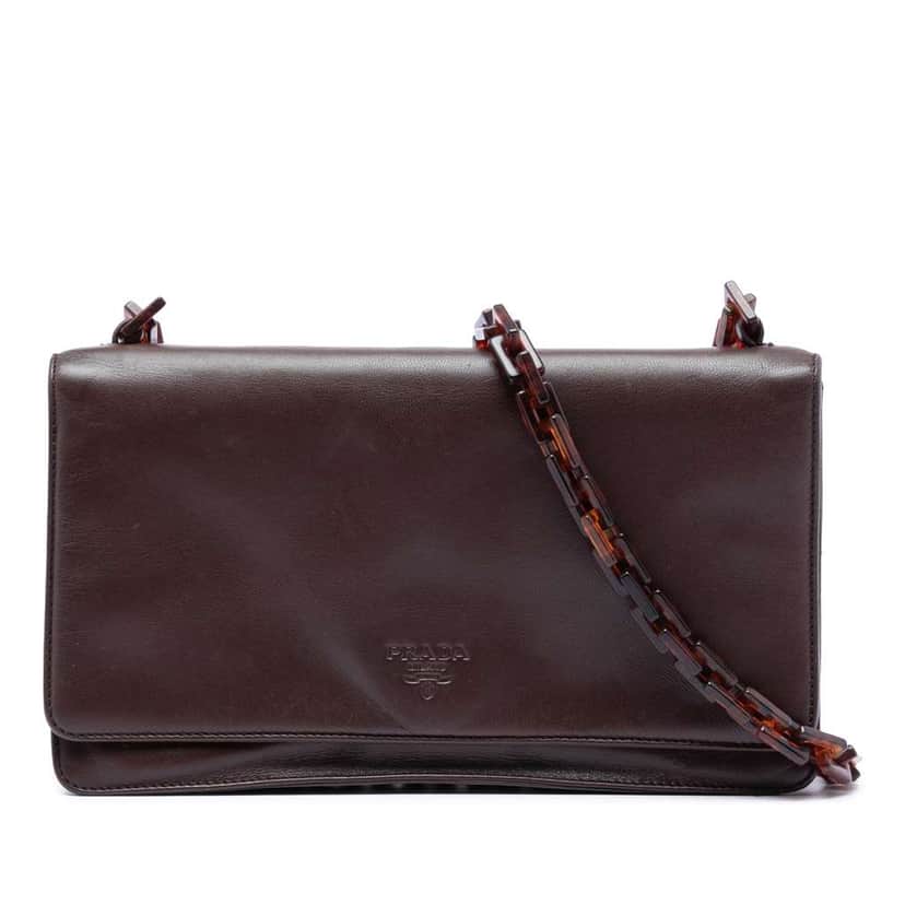 Prada Vitello City Resin Chain Crossbody Brown Leather Very good condition - Front View