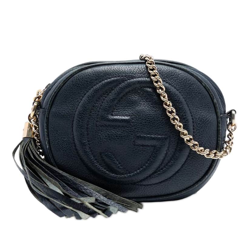 Gucci Mini Pebbled Calfskin Soho Chain Crossbody Blue Leather Very good condition - Front View