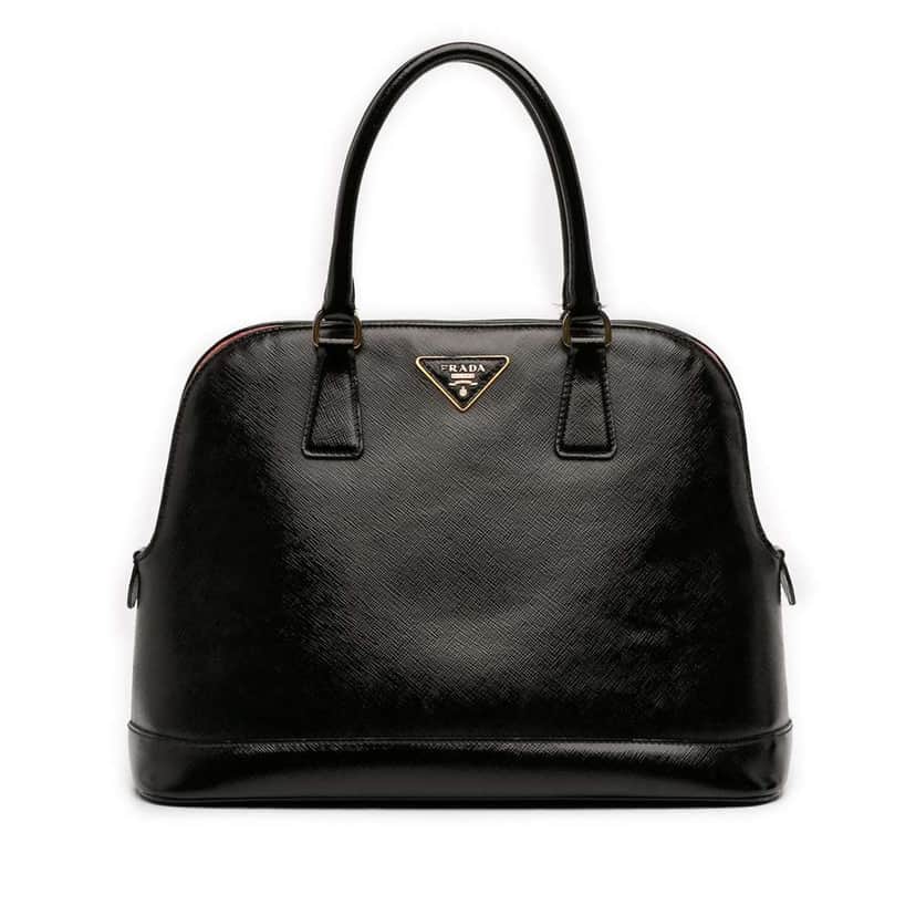 Prada Medium Saffiano Vernice Open Promenade Satchel Black Leather Good condition - Front View
