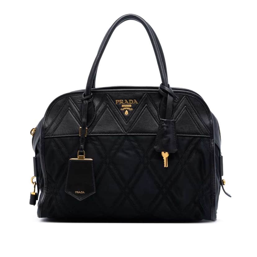 Prada Tessuto Impunturato Bauletto Satchel Black Very good condition - Front View