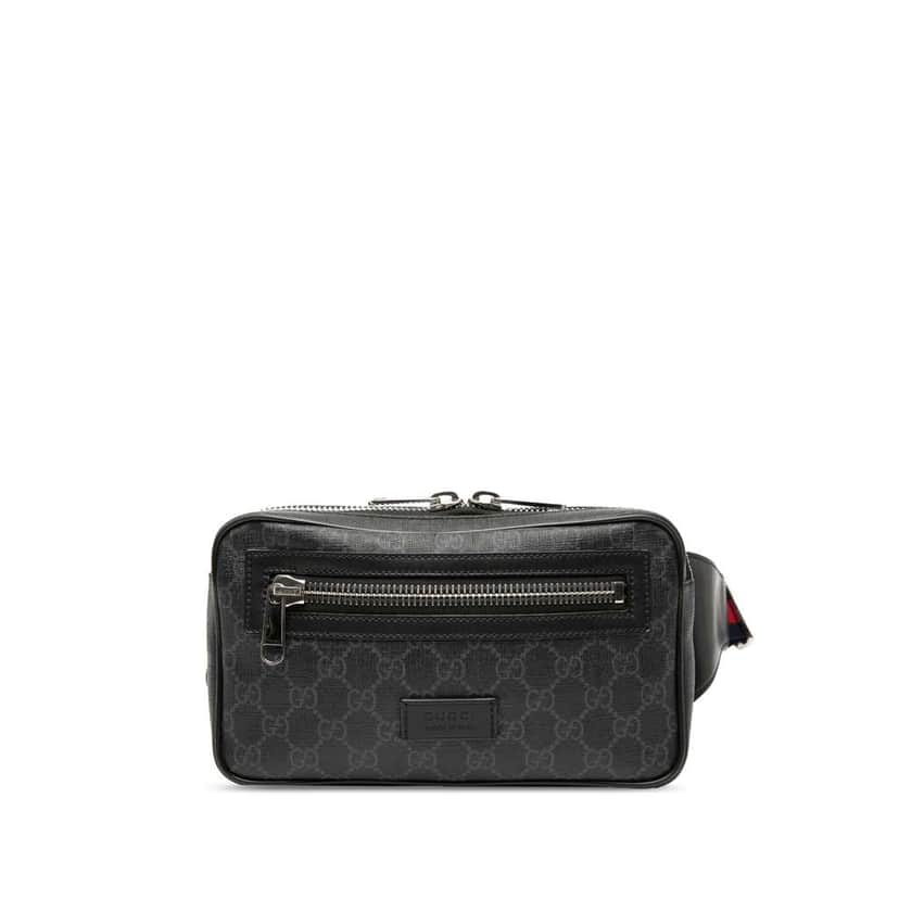 Gucci Small GG Supreme Web Belt Bag Black Canvas Very good condition - Front View