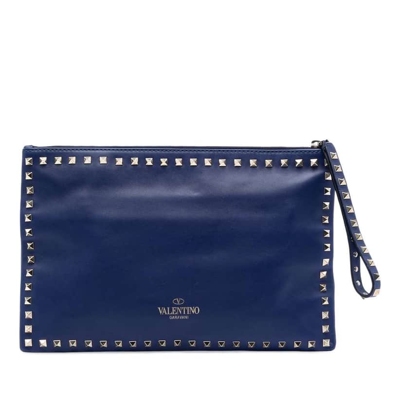 Valentino Leather Rockstud Clutch Blue Leather Good condition - Front View