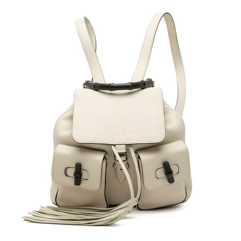 Gucci Leather Bamboo Tassel Backpack White Leather Very good condition - Front View
