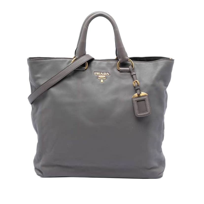 Prada Soft Calf Open Convertible Tote Grey Leather Very good condition - Front View