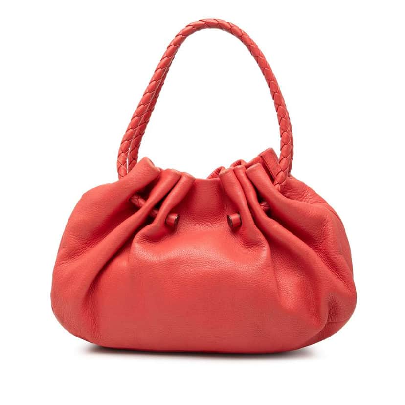 Bottega Veneta Leather Intrecciato Braided Handle Hobo Bag Red Leather Very good condition - Front View