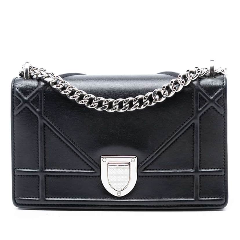 Dior Mini Lambskin Diorama Flap Black Leather Very good condition - Front View