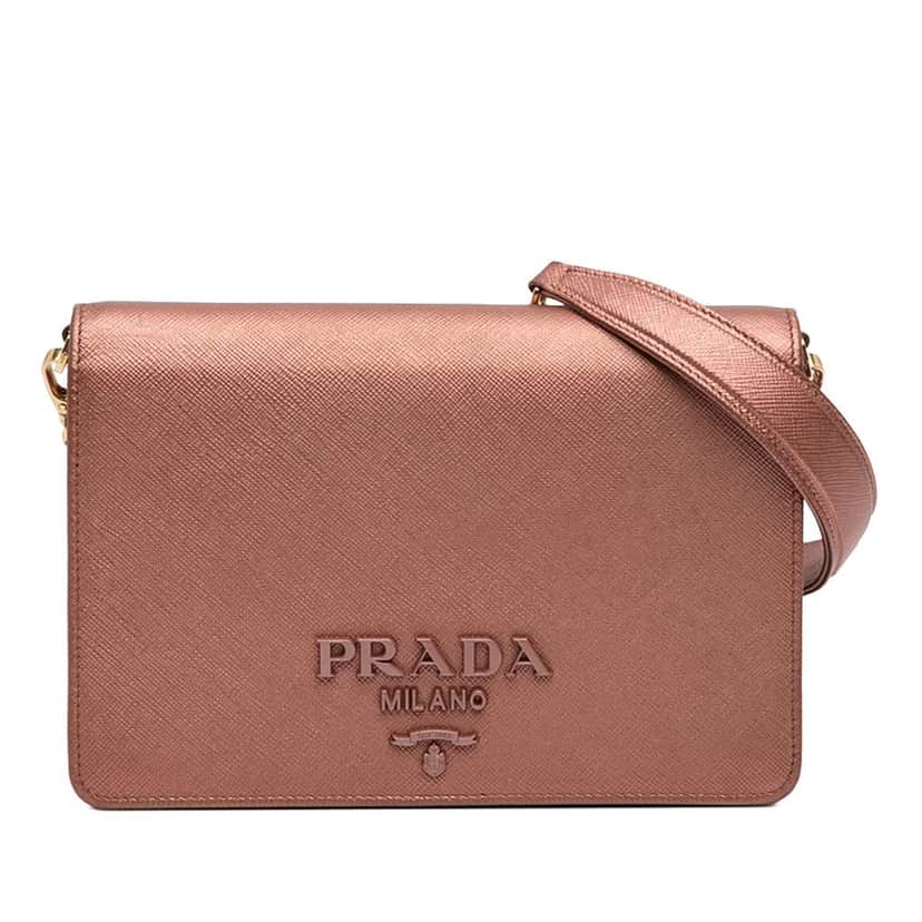 Prada Metallic Saffiano Lux Chain Crossbody Pink Leather Very good condition - Front View