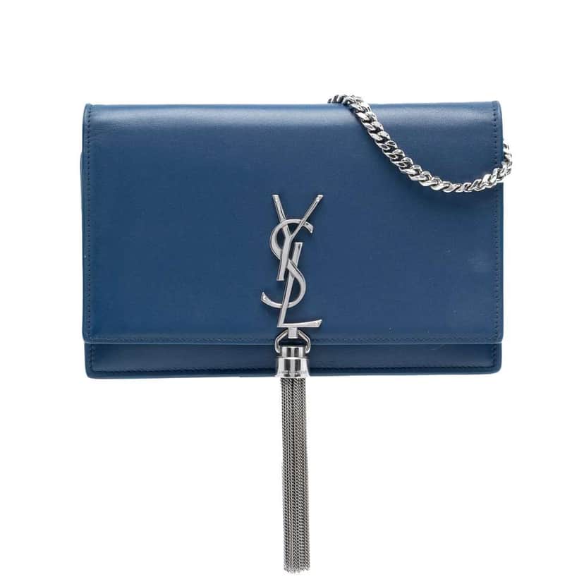 Saint Laurent Small Smooth Calfskin Monogram Kate Tassel Crossbody Blue Leather Very good condition - Front View
