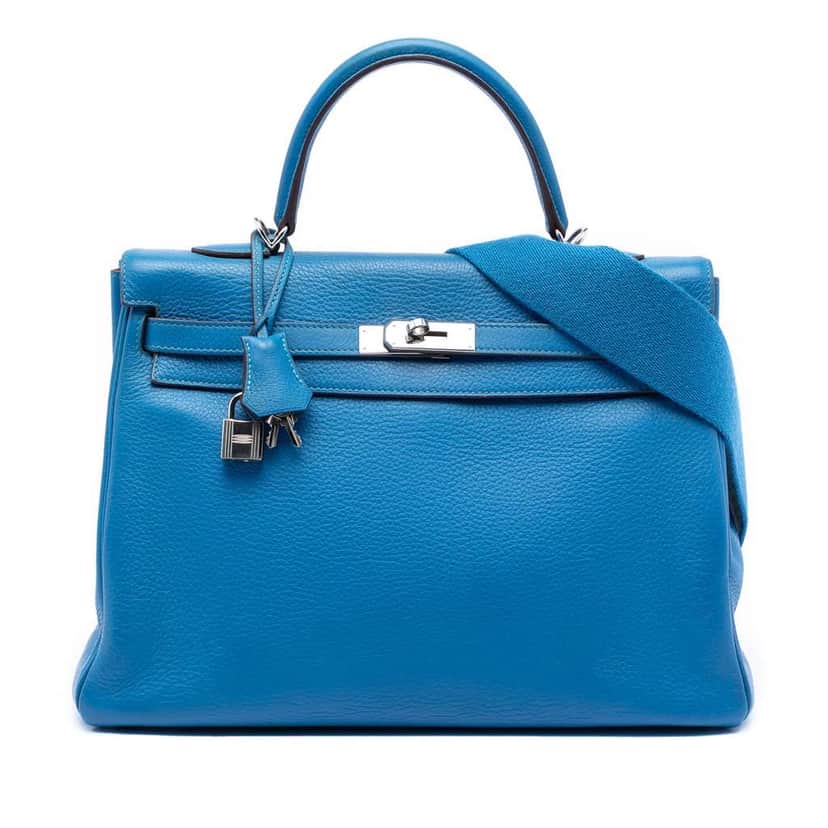 Hermès Togo Kelly II Retourne 35 Blue Leather Good condition - Front View