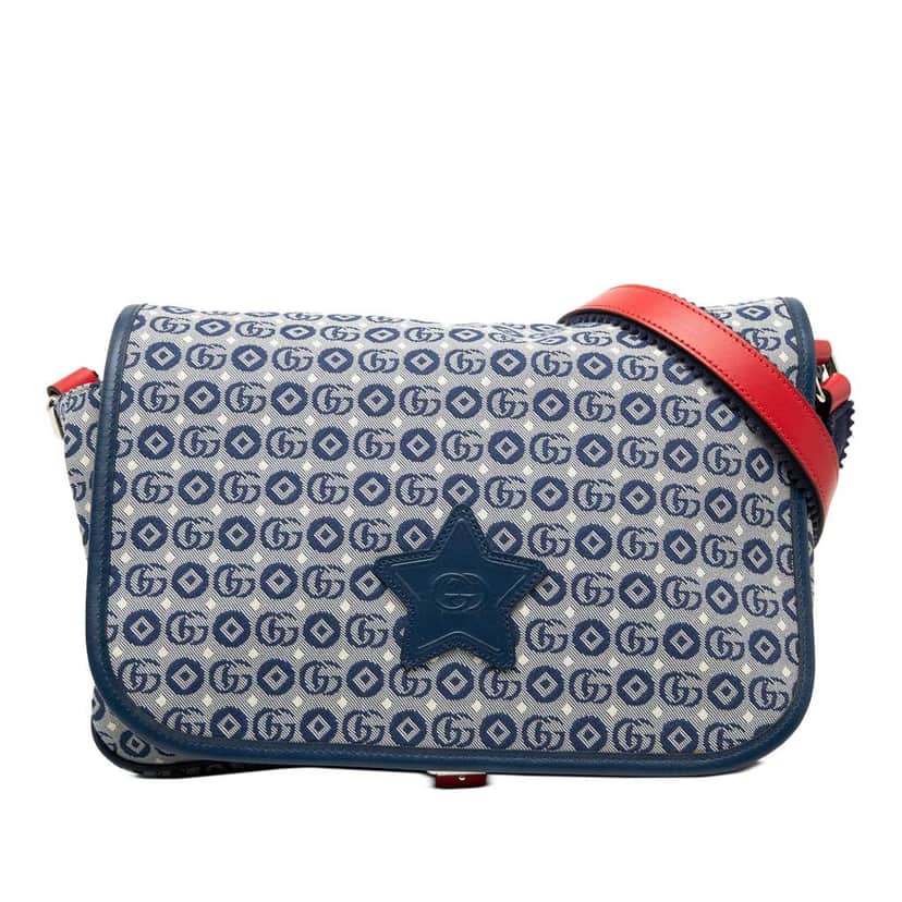 Gucci Kids GG Canvas Star Messenger Bag Blue Canvas Very good condition - Front View