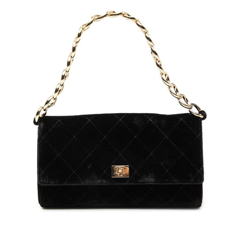 Chanel CC Quilted Velvet Chain Shoulder Bag Black Velvet Very good condition - Front View