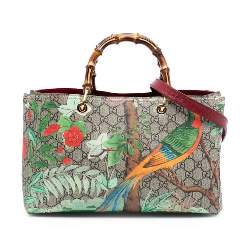 Gucci Medium GG Supreme Tian Bamboo Shopper Satchel Brown Canvas Good condition - Front View