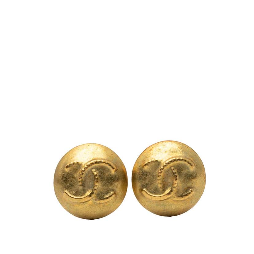 Chanel CC Gold Plated Button Clip On Earrings Gold Metal Very good condition - Front View