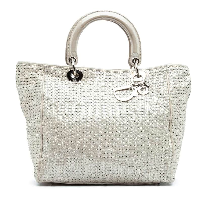 Dior Medium Woven Iridescent Calfskin Soft Lady Dior Silver Leather Very good condition - Front View