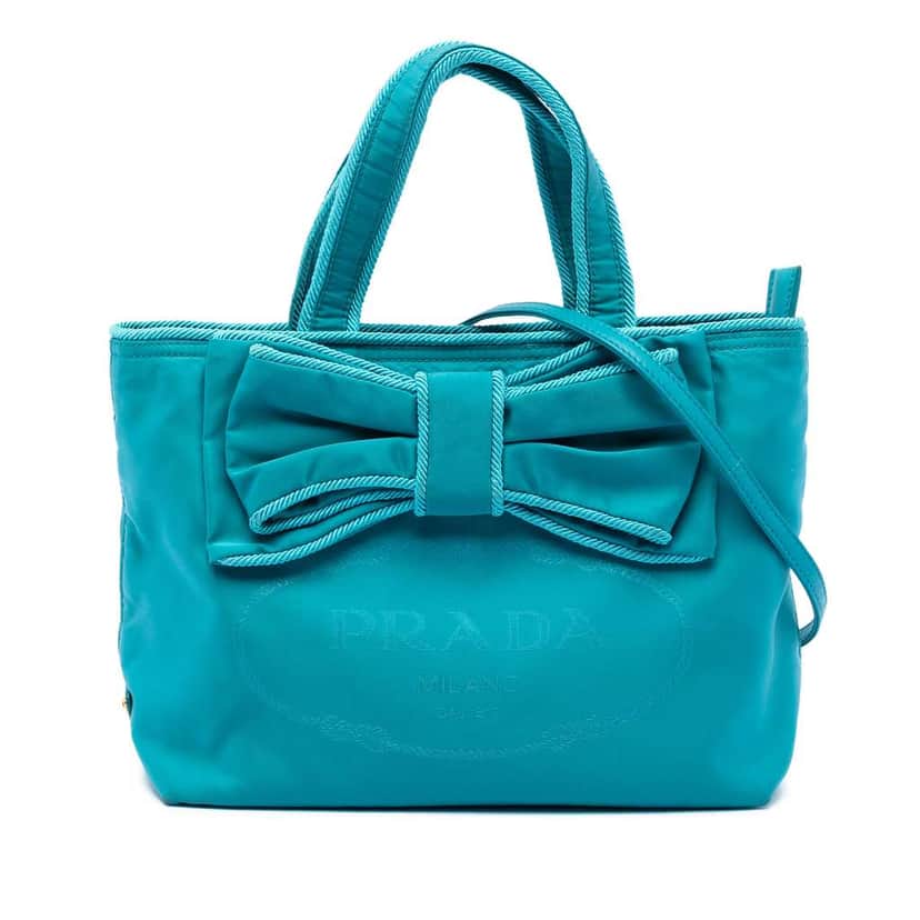 Prada Tessuto Canapa Logo Bow Satchel Blue Very good condition - Front View