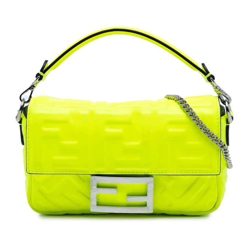 Fendi Mini Zucca Embossed Leather Baguette Satchel Yellow Leather Very good condition - Front View