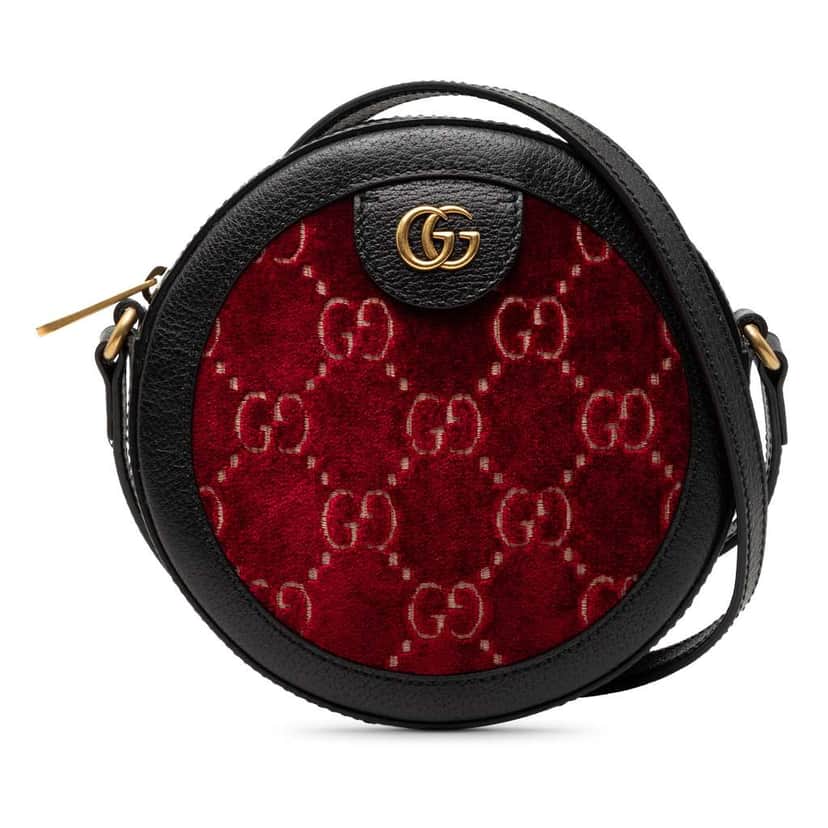 Gucci GG Marmont Velvet Round Crossbody Red Velvet Very good condition - Front View