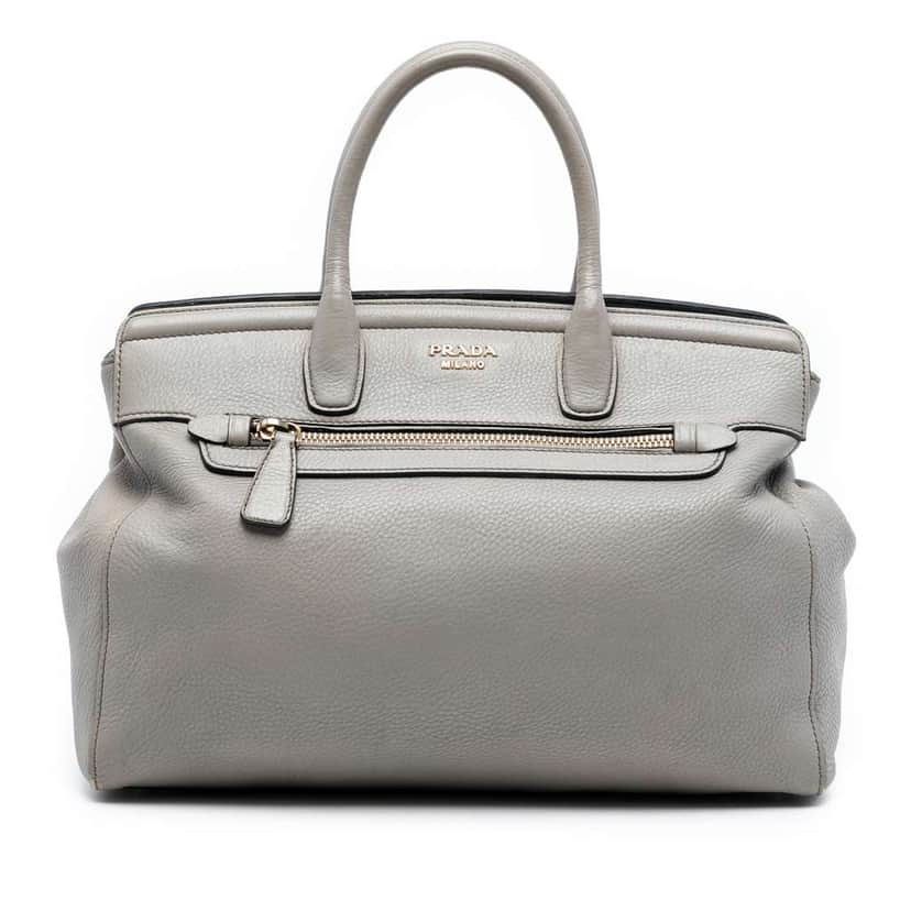 Prada Vitello Daino Satchel Grey Leather Very good condition - Front View