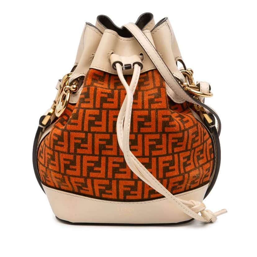 Fendi Mini Zucca Suede Mon Tresor Bucket Bag Orange Leather Very good condition - Front View