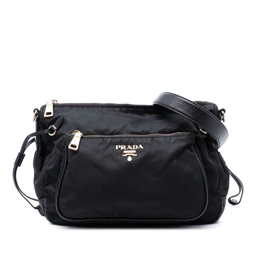 Prada Saffiano Trimmed Tessuto Zip Top Shoulder Bag Black Very good condition - Front View