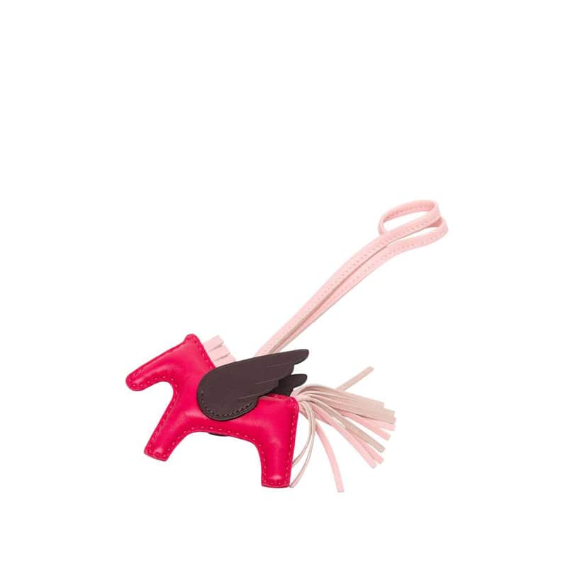 Hermès Milo Lambskin and Swift Grigri Rodeo Pegase Bag Charm PM Pink Leather Very good condition - Front View