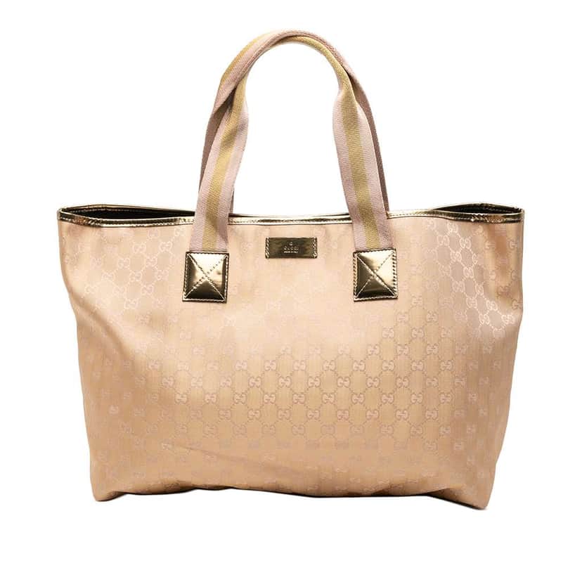 Gucci GG Canvas Web Tote Gold Canvas Very good condition - Front View