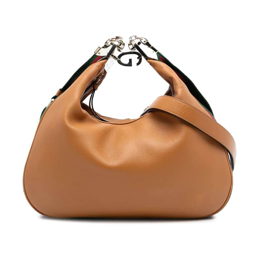 Gucci Medium Leather Web Attache Crossbody Brown Leather Very good condition - Front View