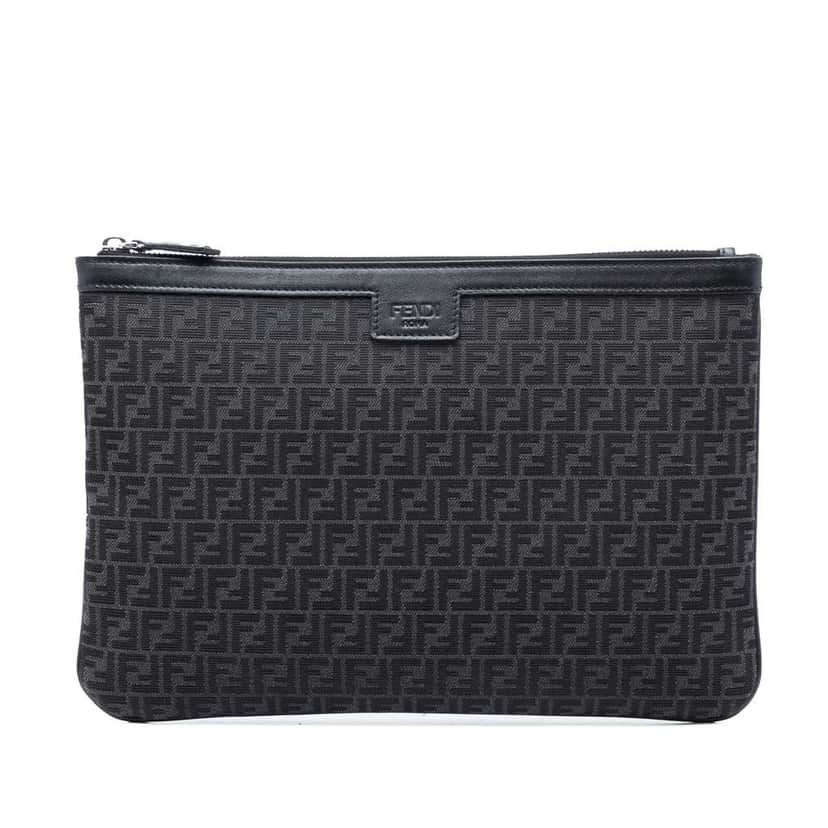 Fendi Zucchino Canvas Flat Clutch Black Canvas Very good condition - Front View