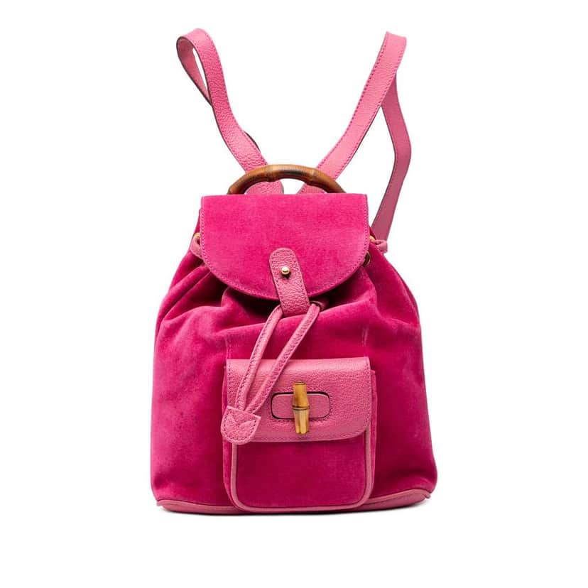Gucci Suede Bamboo Backpack Pink Leather Very good condition - Front View