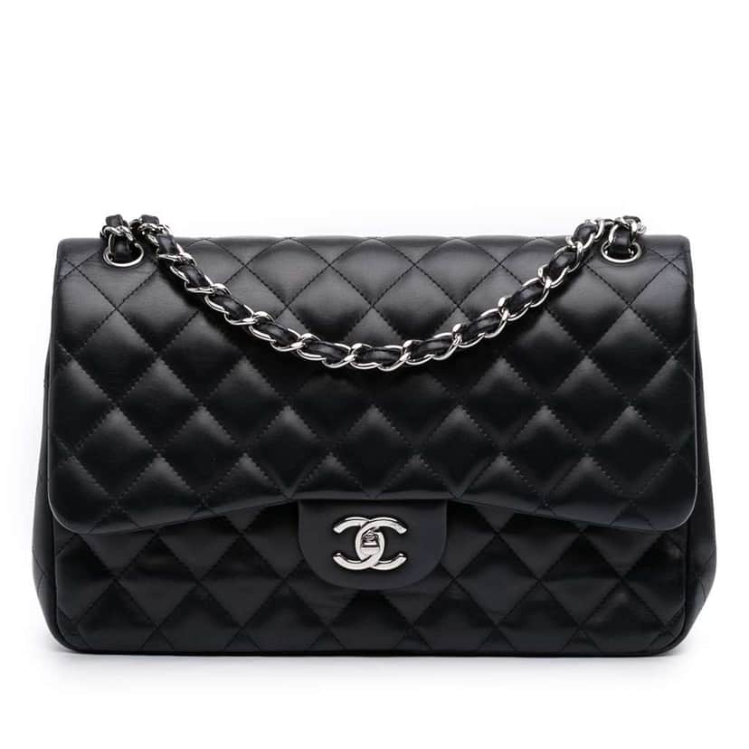 Chanel Jumbo Classic Lambskin Double Flap Black Leather Very good condition - Front View
