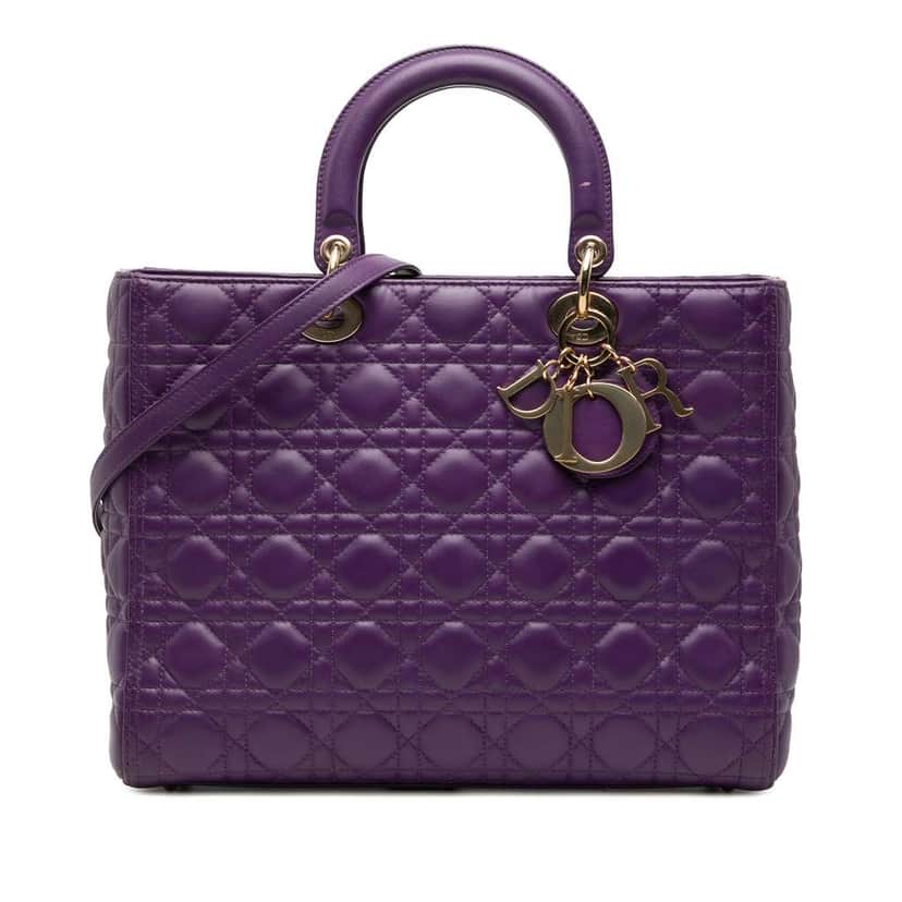 Dior Large Lambskin Cannage Lady Dior Purple Leather Very good condition - Front View