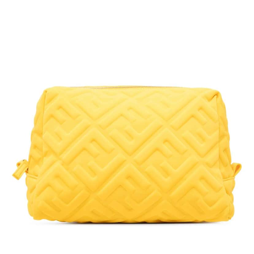 Fendi Zucca Embossed Technical Fabric Cosmetic Pouch Yellow Very good condition - Front View