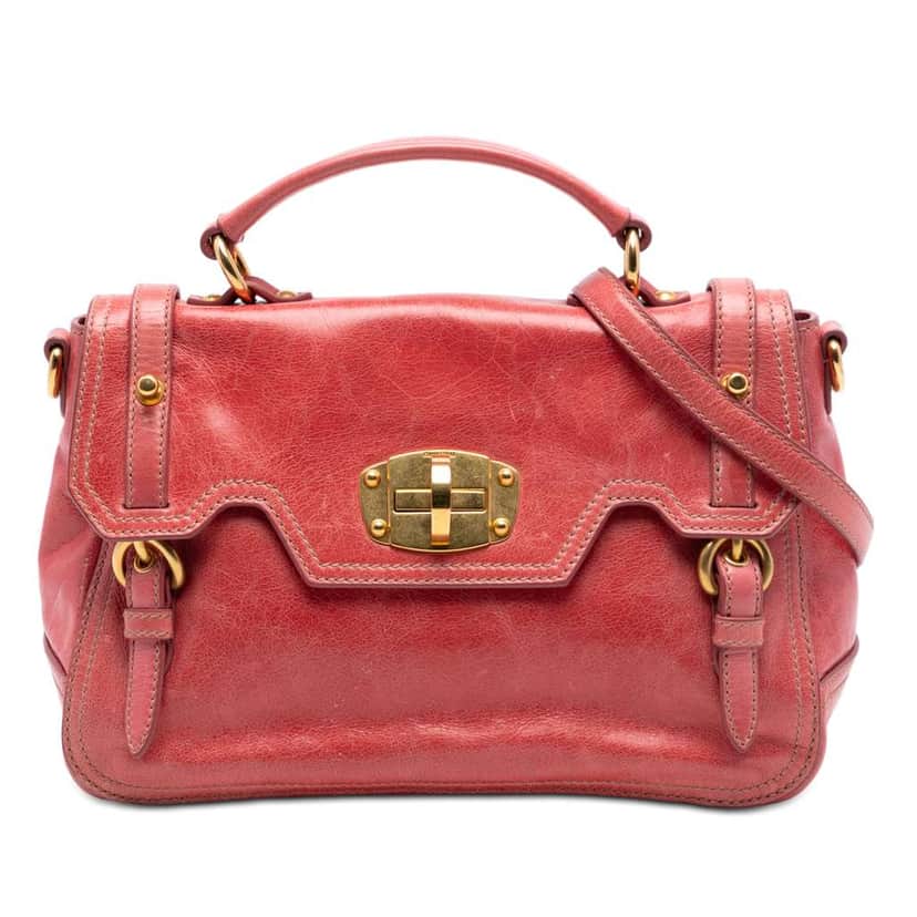 Miu Miu Distressed Leather Turnlock Satchel Pink Leather Very good condition - Front View