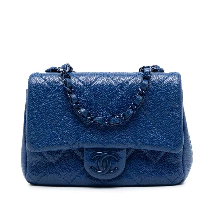 Chanel Mini Square Quilted Caviar CC Incognito Single Flap Blue Leather Very good condition - Front View