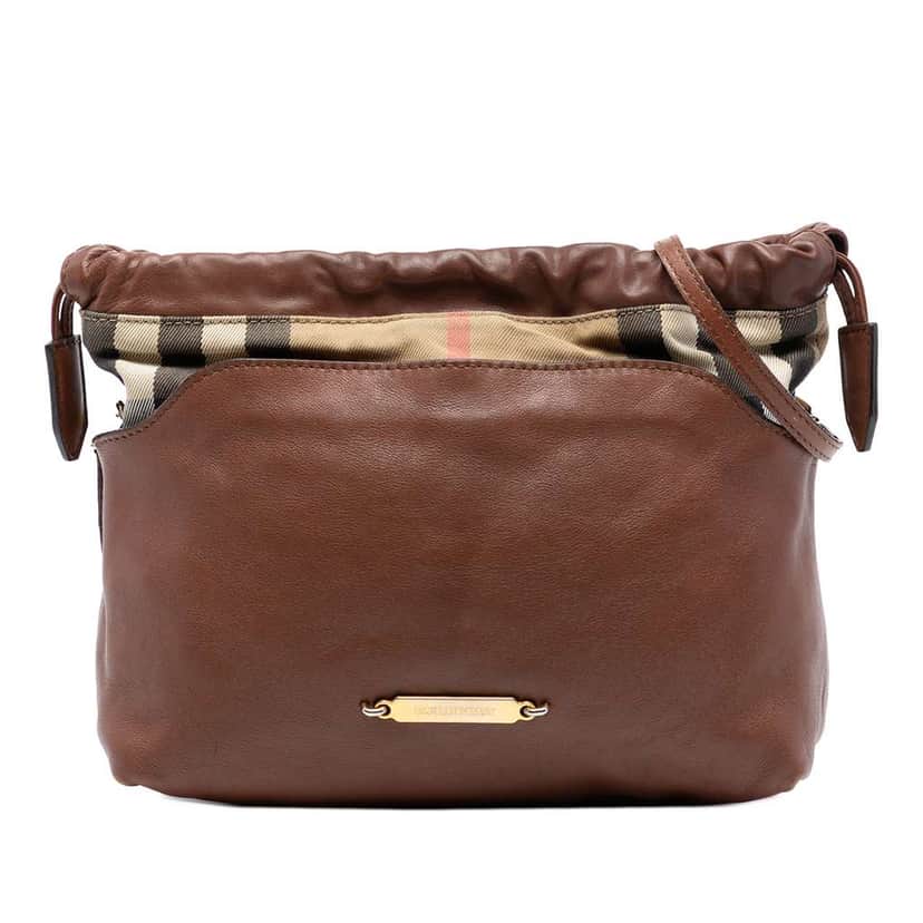 Burberry House Check Canvas and Calfskin Little Crush Crossbody Brown Leather Very good condition - Front View