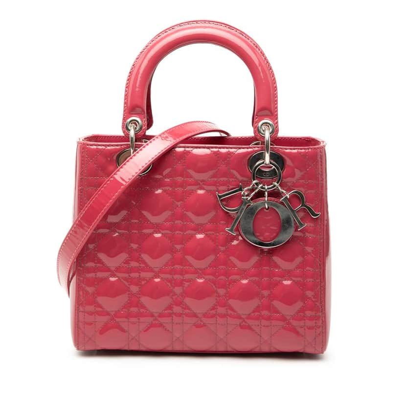 Dior Medium Patent Cannage Lady Dior Pink Leather Very good condition - Front View
