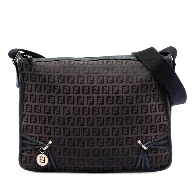 Fendi Zucchino Canvas F Charm Crossbody Brown Canvas Very good condition - Front View