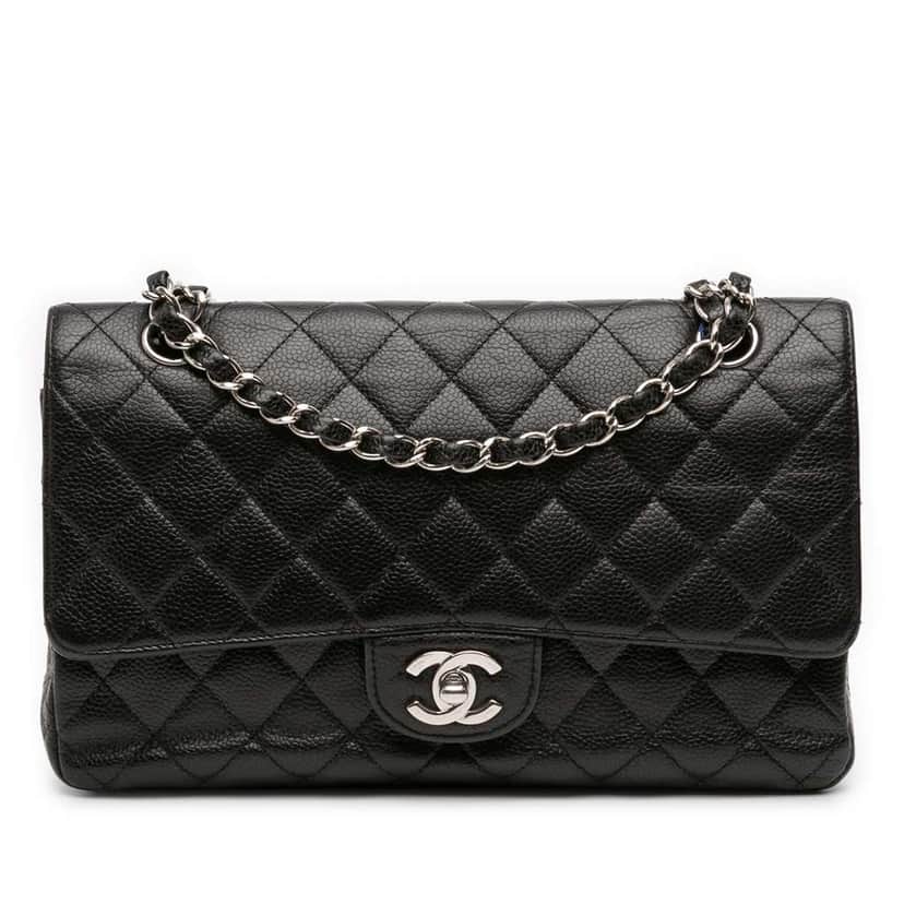 Chanel Medium Classic Caviar Double Flap Black Leather Very good condition - Front View
