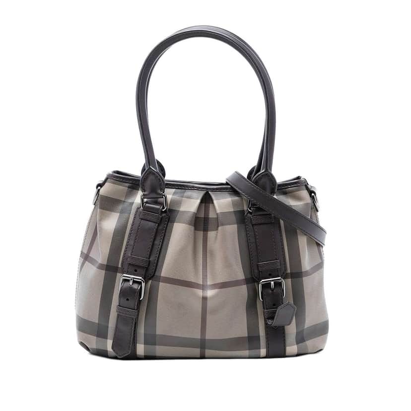 Burberry Small Smoke Check Coated Canvas Northfield Satchel Brown Canvas Very good condition - Front View