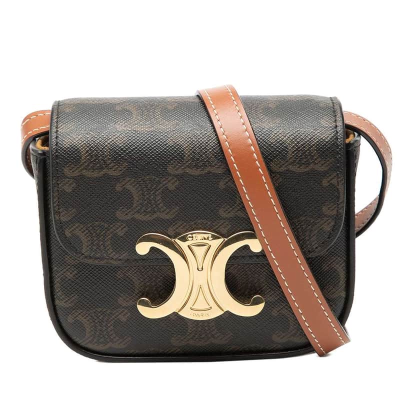 Celine Mini Triomphe Coated Canvas Claude Crossbody Brown Canvas Very good condition - Front View