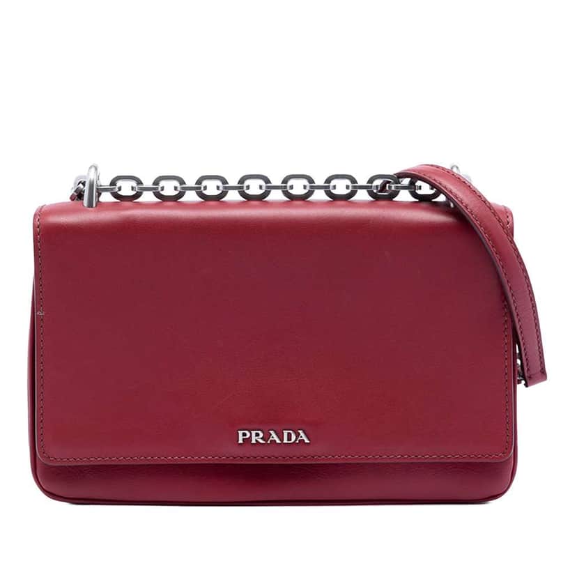Prada Soft Calf Chain Crossbody Red Leather Very good condition - Front View