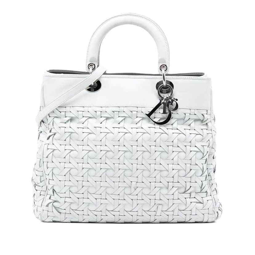 Dior Woven Lambskin Lady Dior Avenue Tote White Leather Good condition - Front View