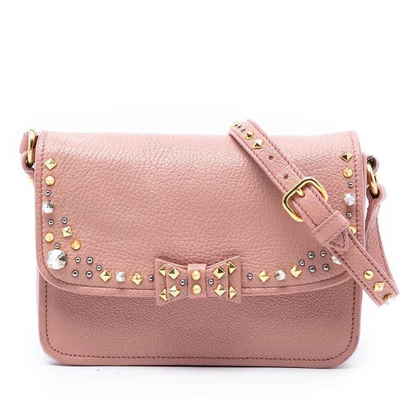 Miu Miu Studded Goatskin Madras Crystal Crossbody Pink Leather Very good condition - Front View
